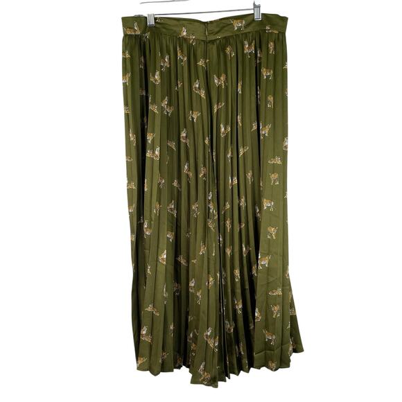 Zara Olive Green Tiger Print Pleated Satin Maxi Skirt Women's Size XL - Picture 2 of 9